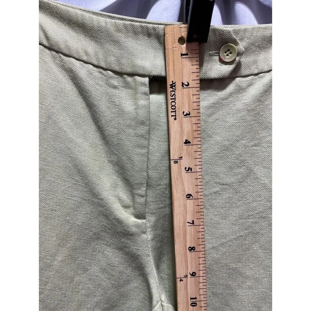 Emma James Dress Pants Size 14 Wide Leg Light‎ Green Linen Blend Small Hem Flaw
